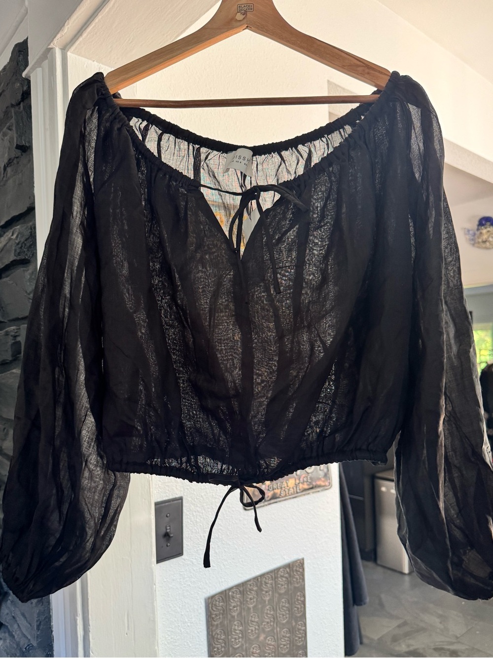 DISSH Selene Black Ramie Longsleeve sheer Crop Top NWT Size 6